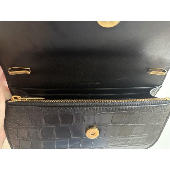 Balenciaga calfskin crocodile embossed gossip wallet on chain black - Picture 3 of 9